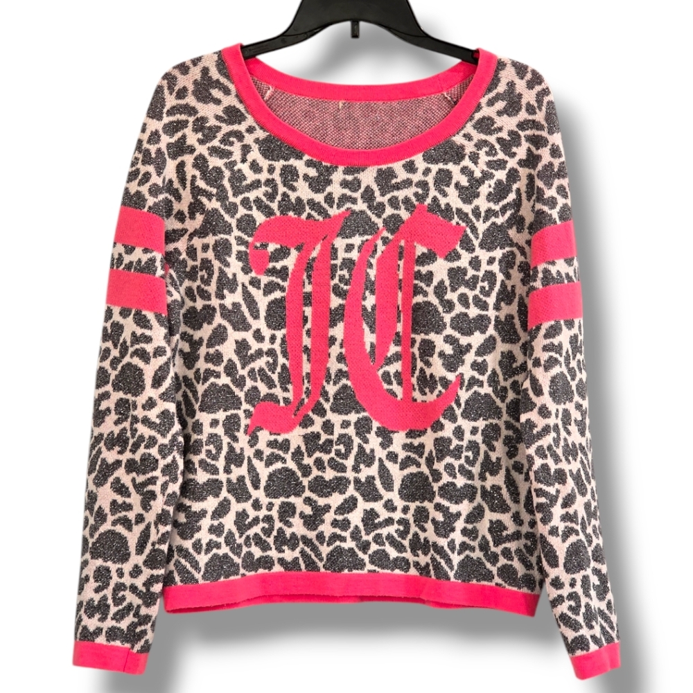 Juicy Couture Womens Sparkly Leopard Print Sweater, Size Medium